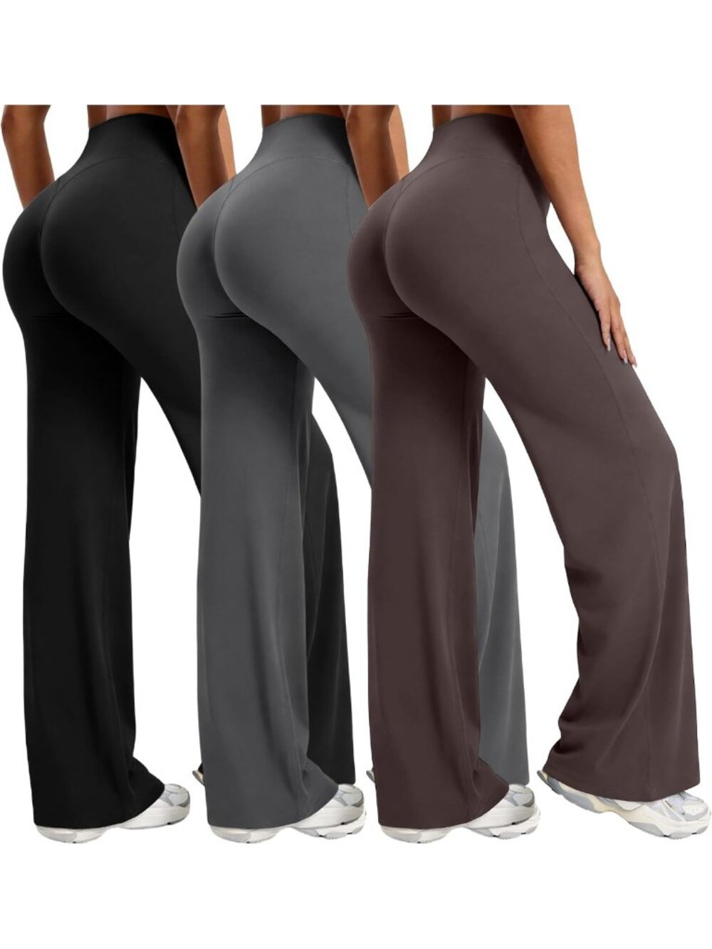 High Waist Straight Leg Workout Leggings - 3 Pack Stretchy Yoga Pants for Women